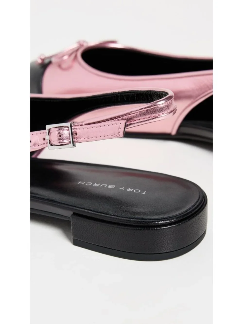 Tory Burch Slingback Ballet Flats Women's Size 6.5 Pink Metallic Leather Cap Toe